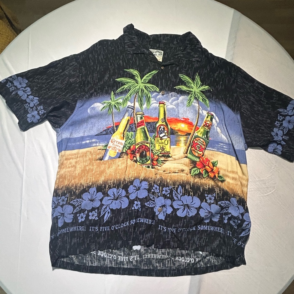 Big Dogs It’s Five O’clock Somewhere Beer Casual Hawaiian Button Down Shirt